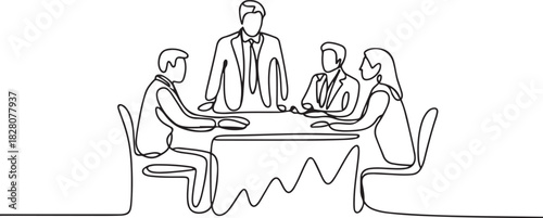 Continuous one line drawing of Business pople meeting with growing graph. Single line drawing illustration of Business Growth plan. one line Icon drawing