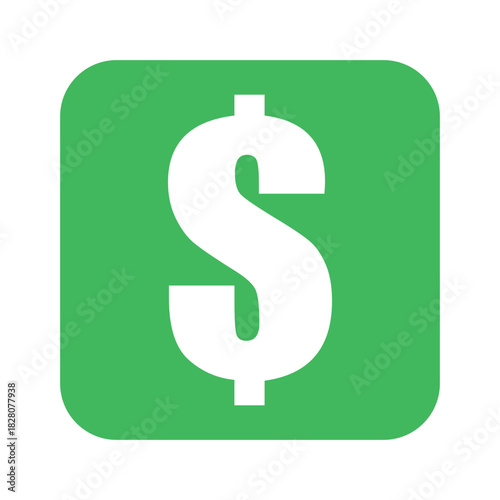 Green square button with white dollar sign for finance money currency