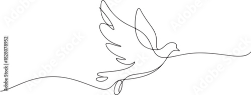 Continuous one line drawing of Flying up dove bird. Single line drawing illustration of Flying Birds. one line Icon drawing
