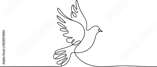 Continuous one line drawing of Flying up dove bird. Single line drawing illustration of Flying Birds. one line Icon drawing