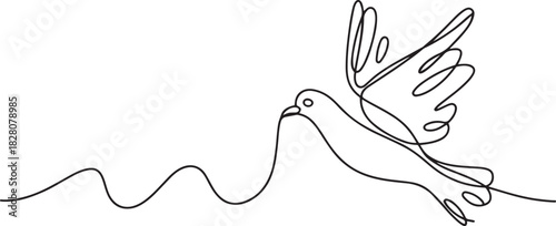 Continuous one line drawing of Flying up dove bird. Single line drawing illustration of Flying Birds. one line Icon drawing