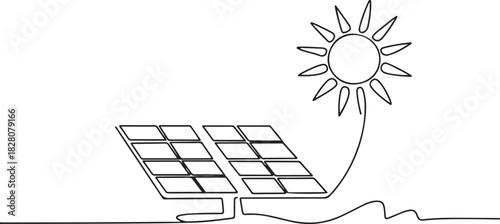 Continuous one line drawing of solar panel. Single line drawing illustration of renewable energy solar panel. one line Icon drawing