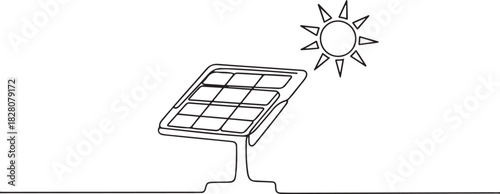 Continuous one line drawing of solar panel. Single line drawing illustration of renewable energy solar panel. one line Icon drawing