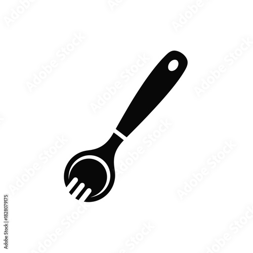 Black silhouette of a serving spoon with fork tines
