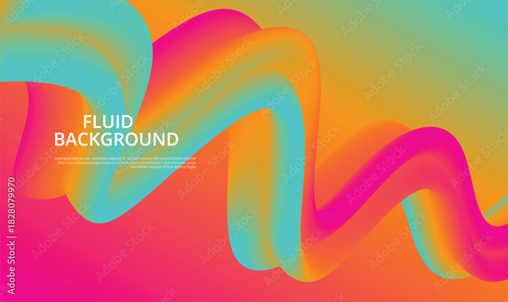 Fototapeta premium Vibrant abstract fluid background with dynamic wavy shapes in a colorful gradient of pink, orange, blue, and green, creating a modern artistic design