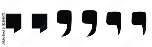Inverted commas icon set. Different shapes inverted flat commas icon set on white page. Quote mark sets on white background. Black dark isolated quote icons set on white background. EPS 10. 