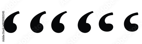  Flat comma silhouette icons set. Black dark isolated modern inverted commas icon set on white background. Modern vintage collection of quote. Set of different comas icons. EPS 10. 