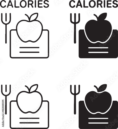 Calorie counter app icon, diet tracking app, nutrition monitoring, calorie intake tracker, food management, wellness app, isolated black vector, minimal thin stroke