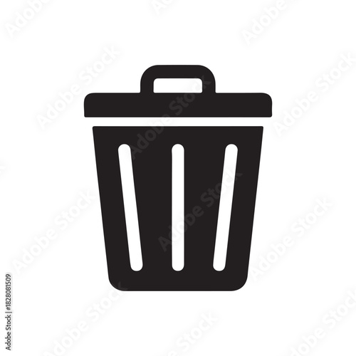 Trash can or rubbish bin delete remove minimal solid icon on white back ground