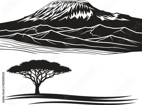 Mount Kilimanjaro African Savanna Silhouette Vector