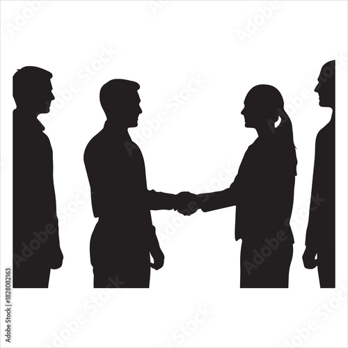 Office Team Boardroom Handshake Minimal Black Silhouette
