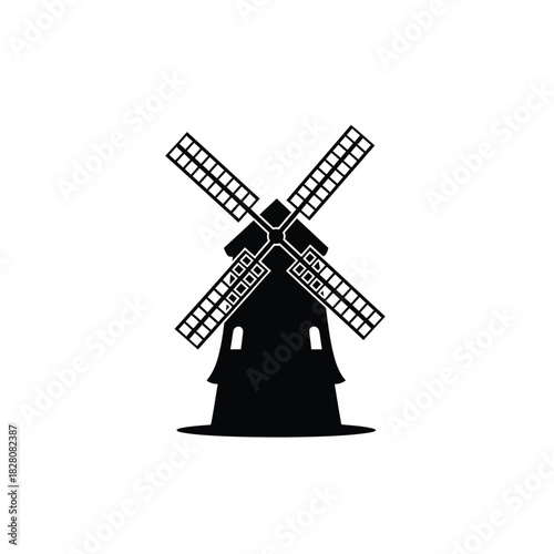 Black silhouette of a traditional windmill with four sails