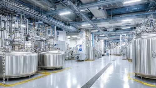 Medical or pharmaceutical laboratory. Chemical factory, interior of a high-tech plant with tanks and pipes