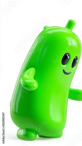 Cute Green Cartoon Character Toy Dancing Joyfully.