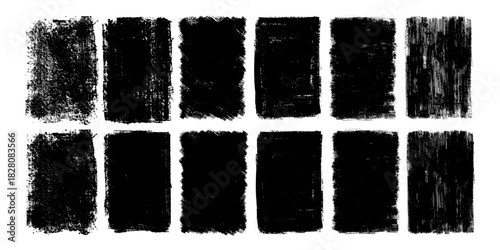 Vector set of grunge ink vertical frames. Bold texture distressed rectangular brush strokes. Textured backgrounds for badges, labels, banners, posters.