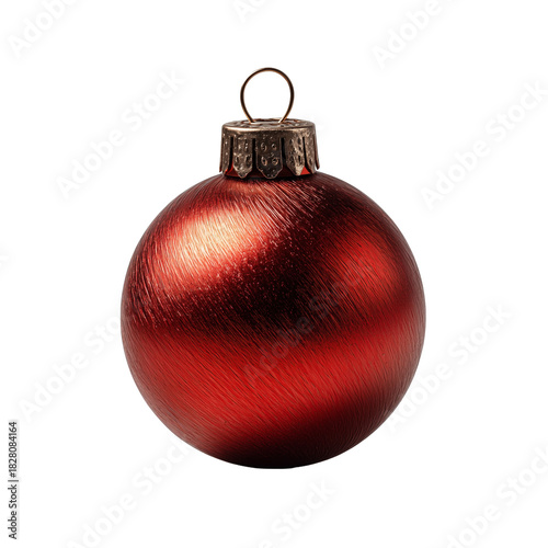 Brushed Metallic Red Christmas Bauble — Directional Finish (Isolated on White)