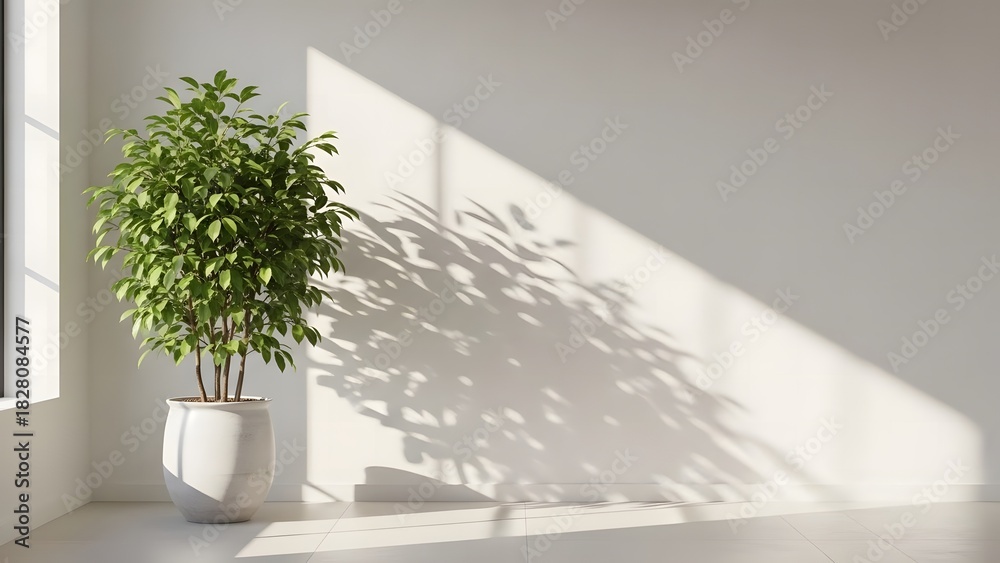 Fototapeta premium Bright Indoor Plant Casting Soft Shadows on Wall