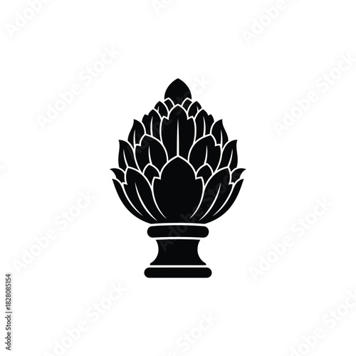 Black silhouette of artichoke finial on white background