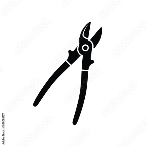 Black silhouette of metal cutting shears on white background