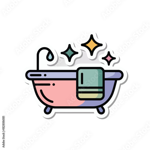 A sparkling clean bathtub with a towel draped over the side.