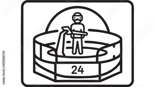Icon illustrating a person inside a container with the number 24, suitable for various applications