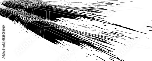 Auto tire tread grunge element. Car and motorcycle tire pattern, wheel tyre tread track