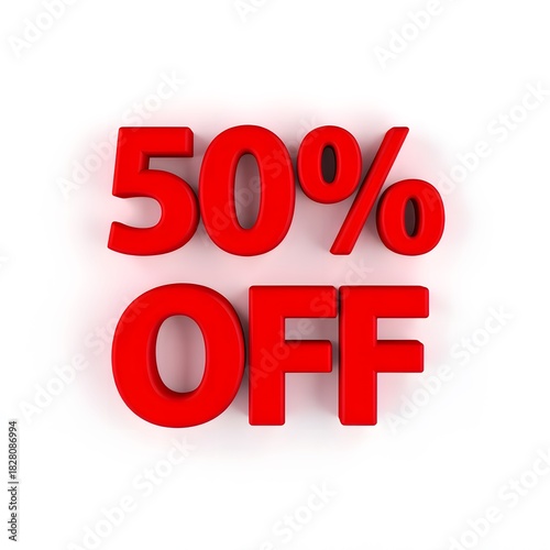 50 percent off sale red three dimensional promotion text