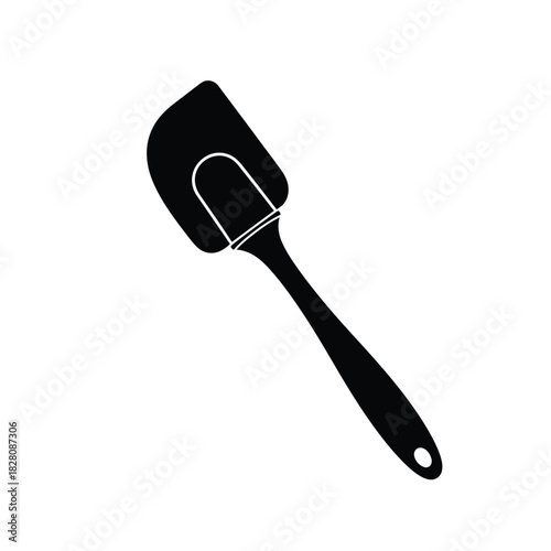 Black silicone spatula on white background kitchen