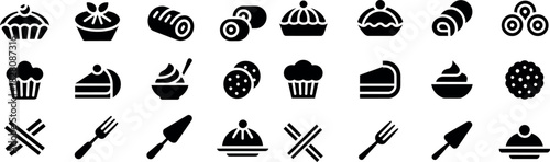 Delicious Pastries and Desserts in Black Silhouette Vector Illustration Graphic