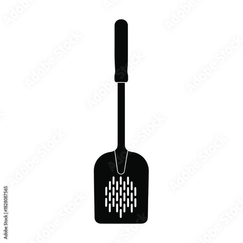 Black slotted spatula with rounded handle kitchen utensil