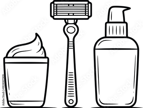 A razor, shaving cream, and aftershave lotion are presented for a close shave.