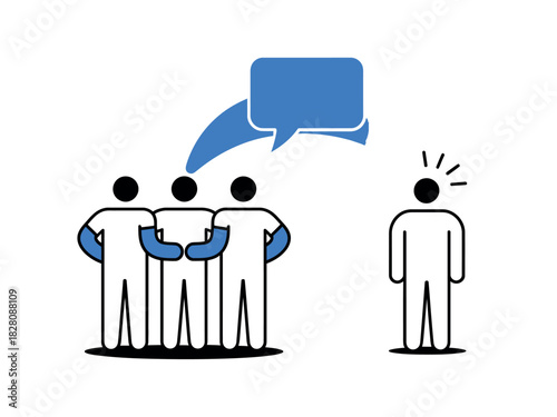 A group of people are communicating, and one individual is isolated with an idea.