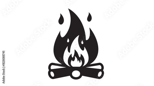 Campfire Icon A Simple Black and White Illustration for Outdoor and Wilderness Themes