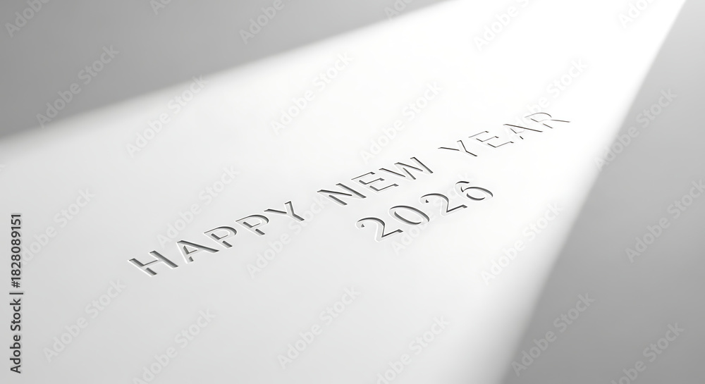 Fototapeta premium Minimal White Embossed Happy New Year 2026