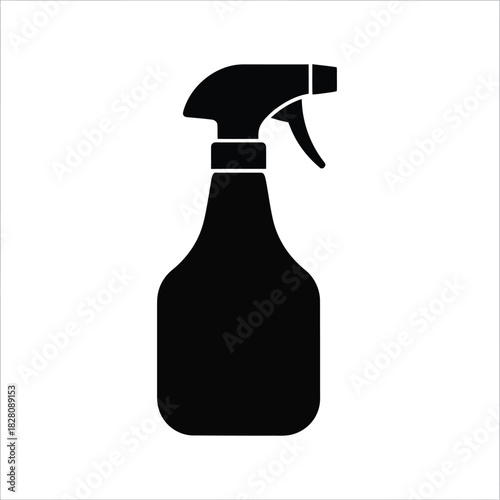 Black spray bottle silhouette on white background cleaner