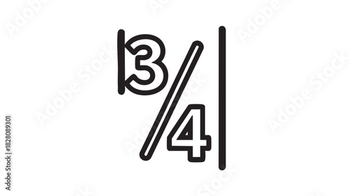 Vector graphic displaying the fraction three-quarters (3/4), conceptually representing a mathematical proportion. This clean illustration is ideal for educational content and quantitative design