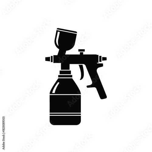 Black spray gun with paint container icon vector
