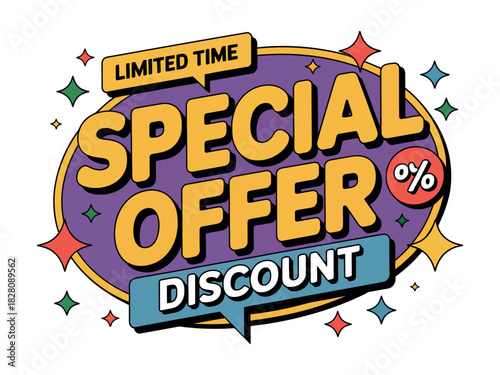 Special offer limited time discount graphic with colorful sparkles.