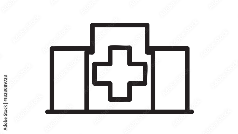 Fototapeta premium Icon of a hospital building with a prominent cross symbol, representing healthcare and medical services
