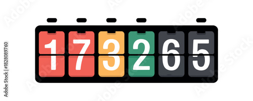 A digital flip display shows the numbers 173265.