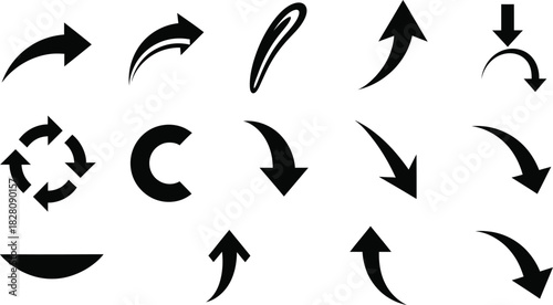 Set of black arrow icons pointing in different directions on a white background