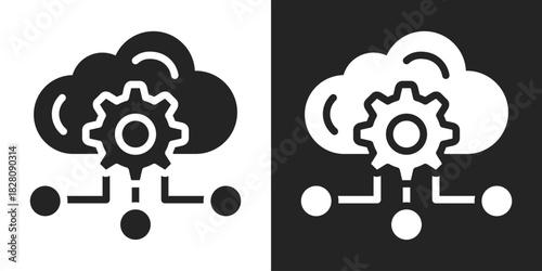 Cloud Computing Icon In Black And White Glyph Style