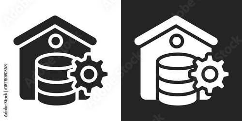 Data Warehousing Icon In Black And White Glyph Style