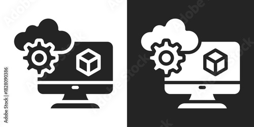 Virtual Machine Icon In Black And White Glyph Style