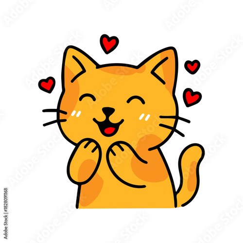 Cute kawaii cat in love. Adorable pet with heart shape.