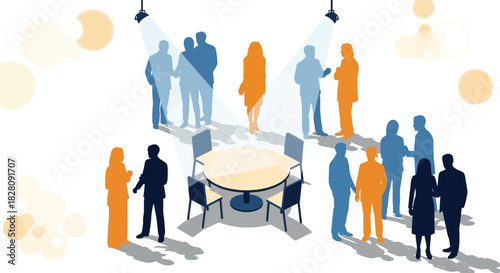 Professional networking event with business people in office setting