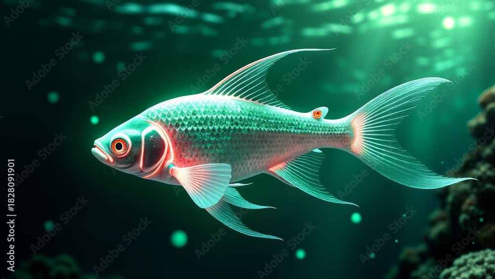 Fototapeta premium Bioluminescent fish swimming in crystalline ocean