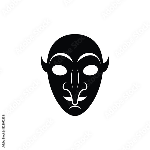 Black tribal mask with large eyes and nose white face