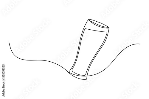 Elegant continuous one line art drawing of a tall beer glass for beverages, pubs, and cafe concepts
