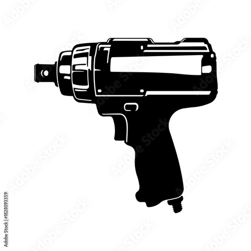 Black and white pneumatic impact wrench without background.
